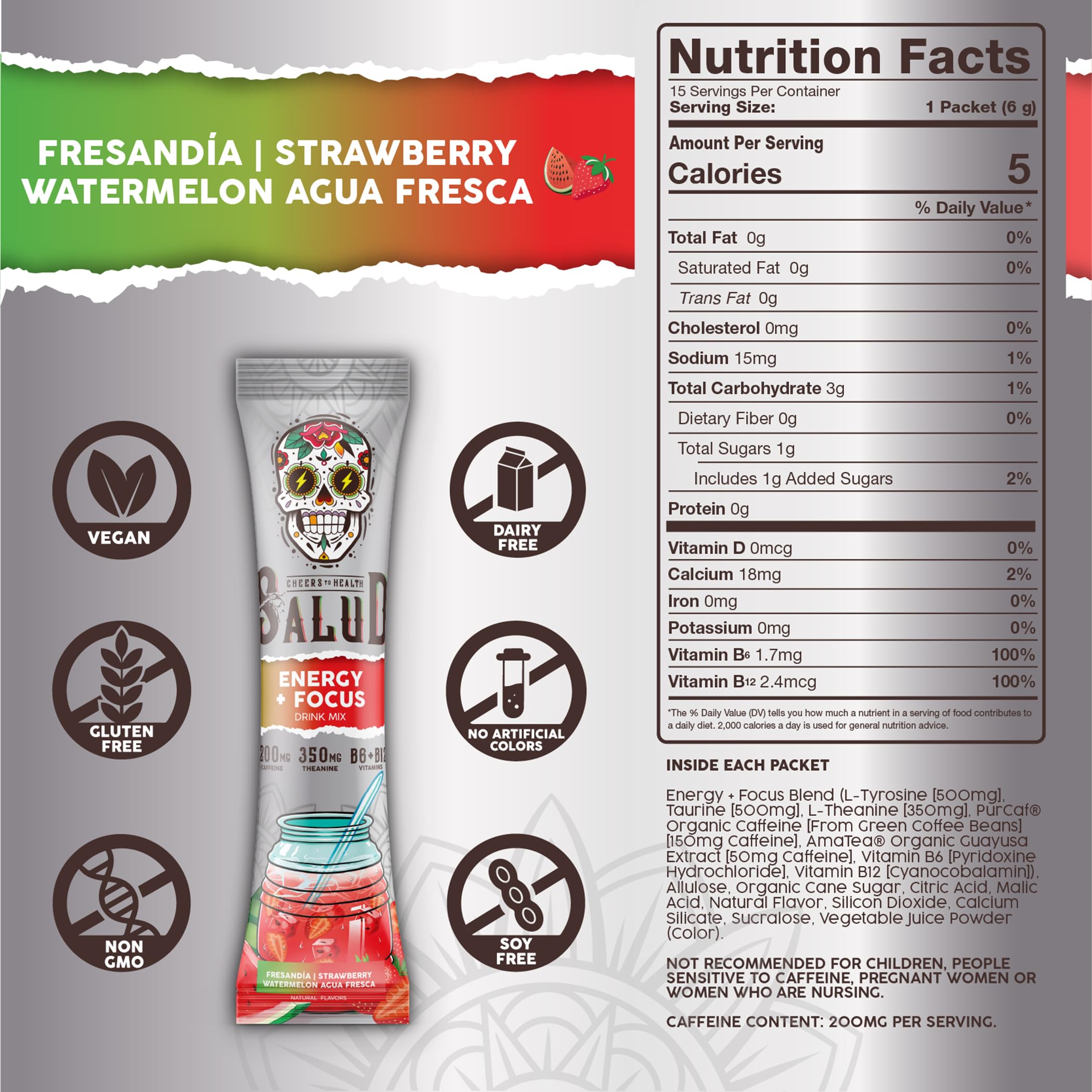 Taste Salud on-the-go stick pack closeup for quick hydration and mix.
