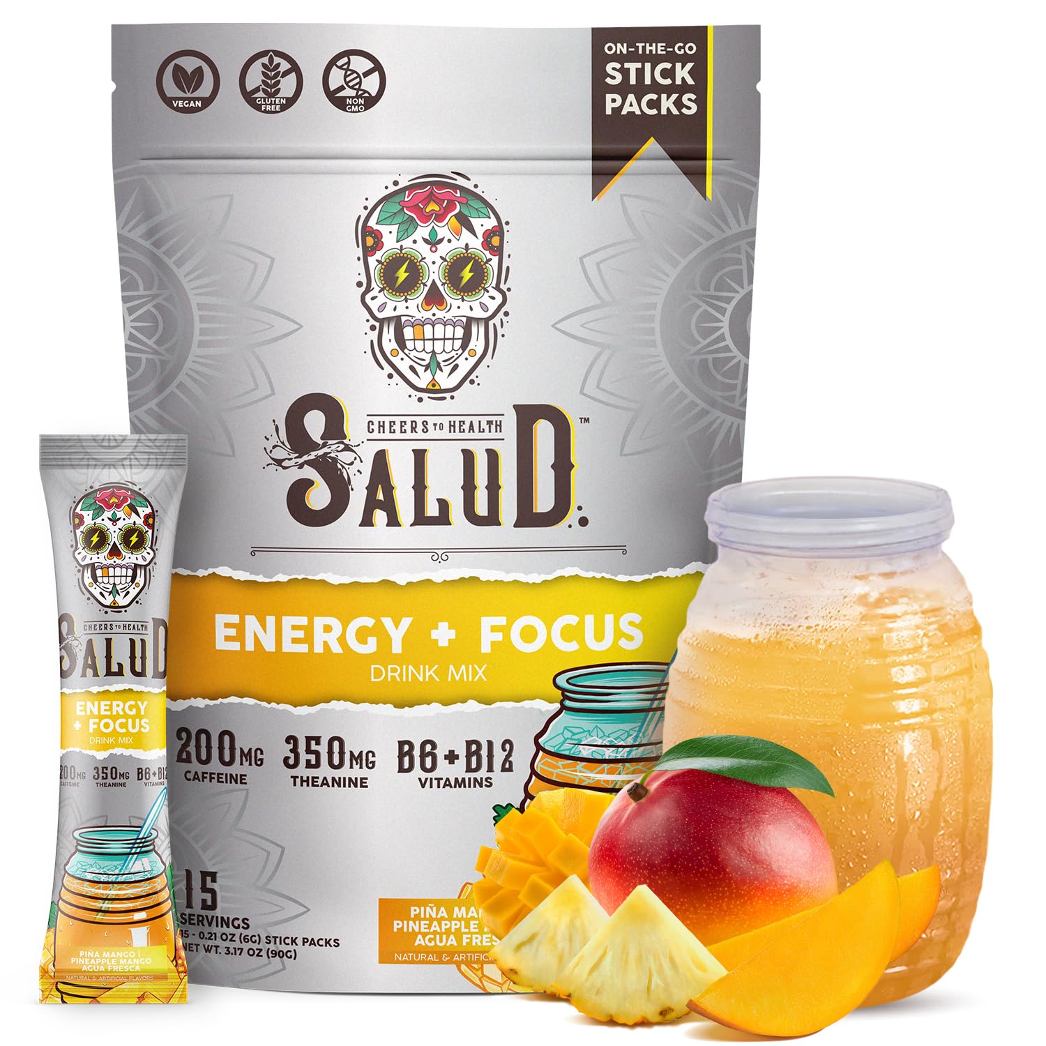 Taste Salud pineapple mango stick pack ready to mix for an energized day