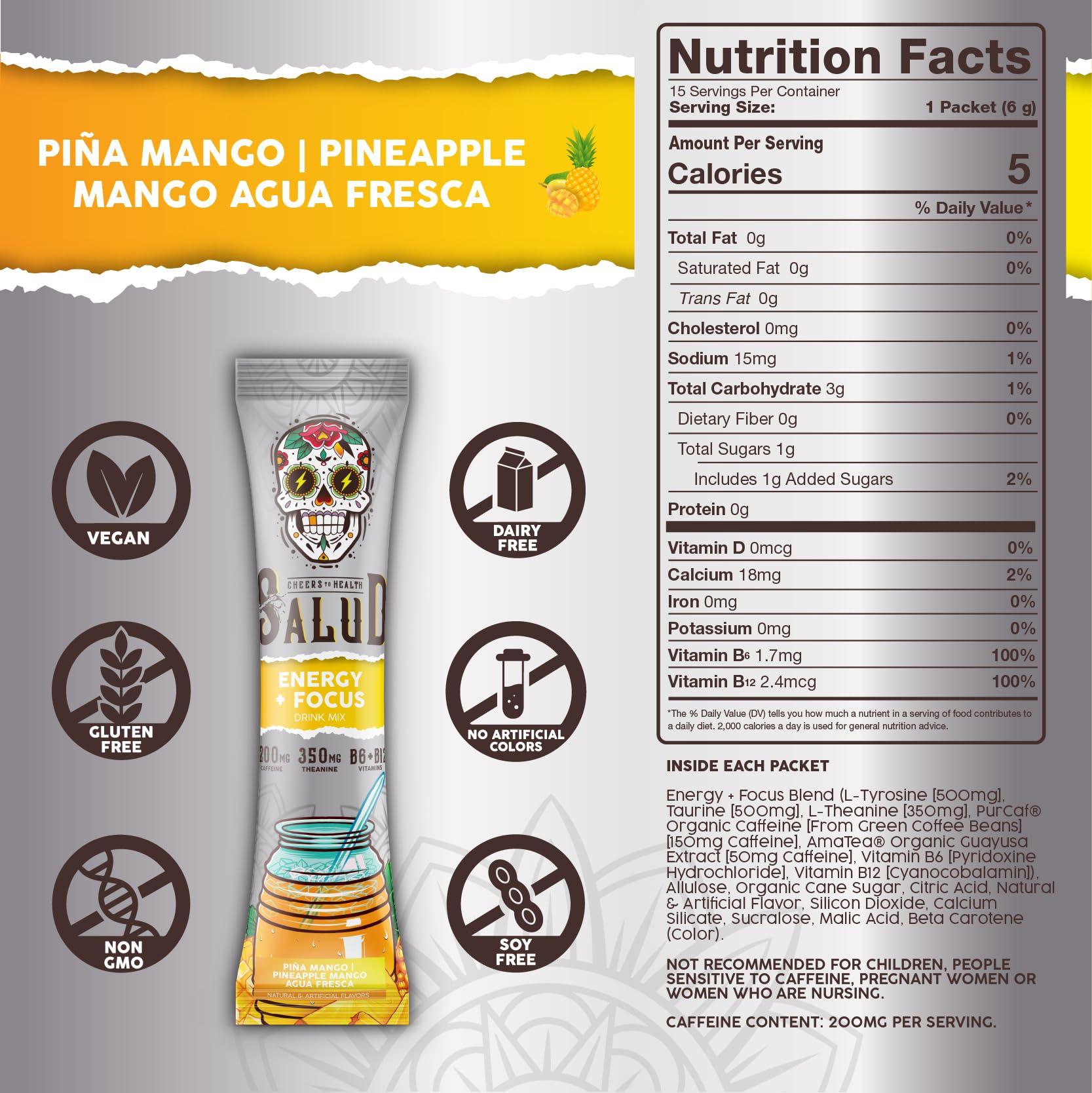 Taste Salud pineapple mango water mix poured into a glass for refreshing energy