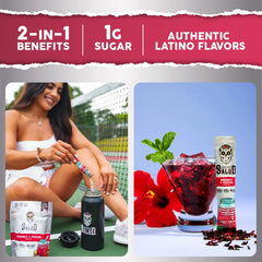 Taste Salud Salud pour water into glass—to create Jamaica Agua Fresca flavor