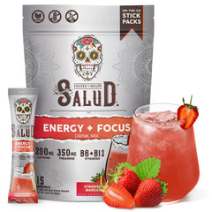 Taste Salud Salud 2-in-1 energy drink pack with Strawberry Margarita flavor for on-the-go focus.