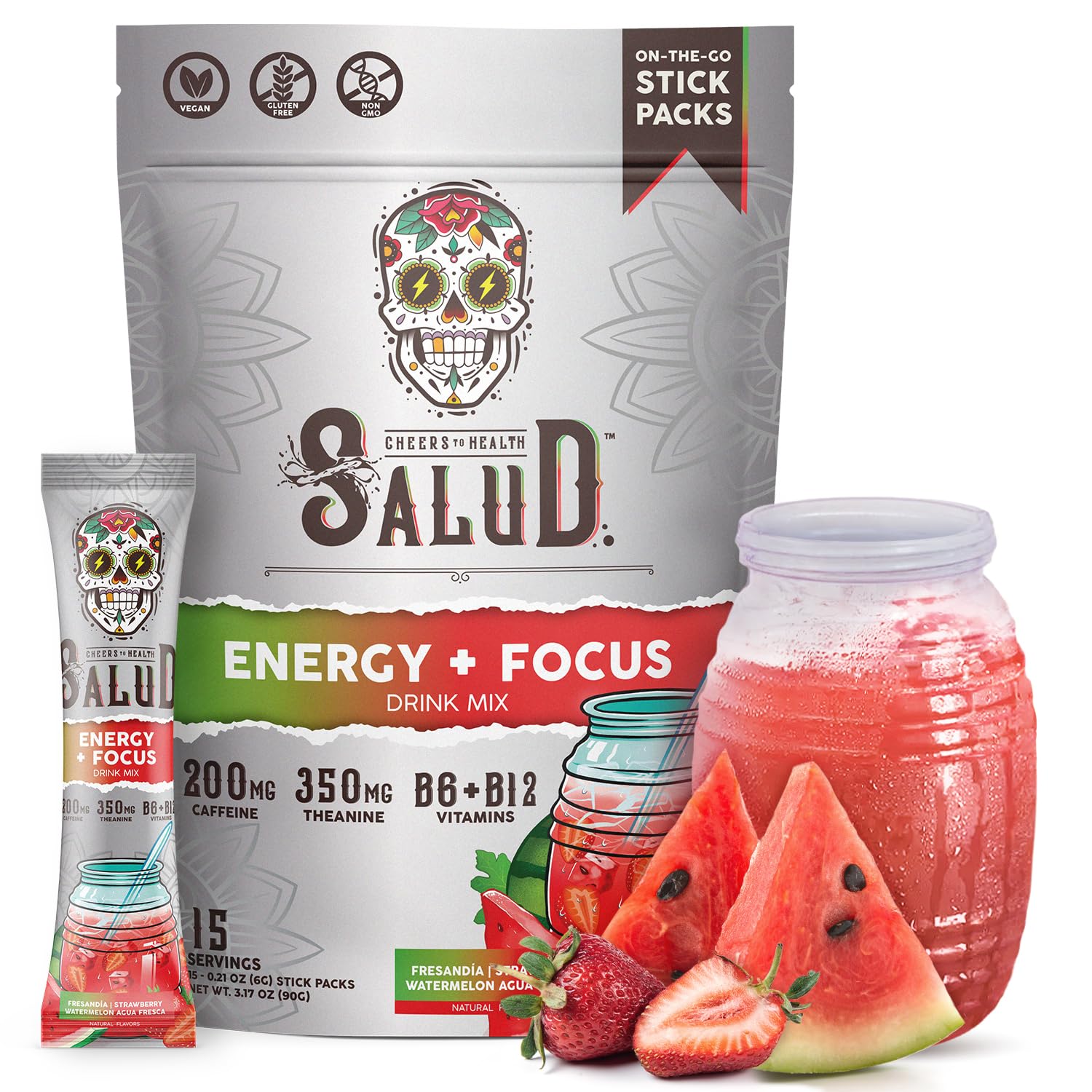 Taste Salud 2-in-1 energy strawberry watermelon packet supports focused, clean energy.