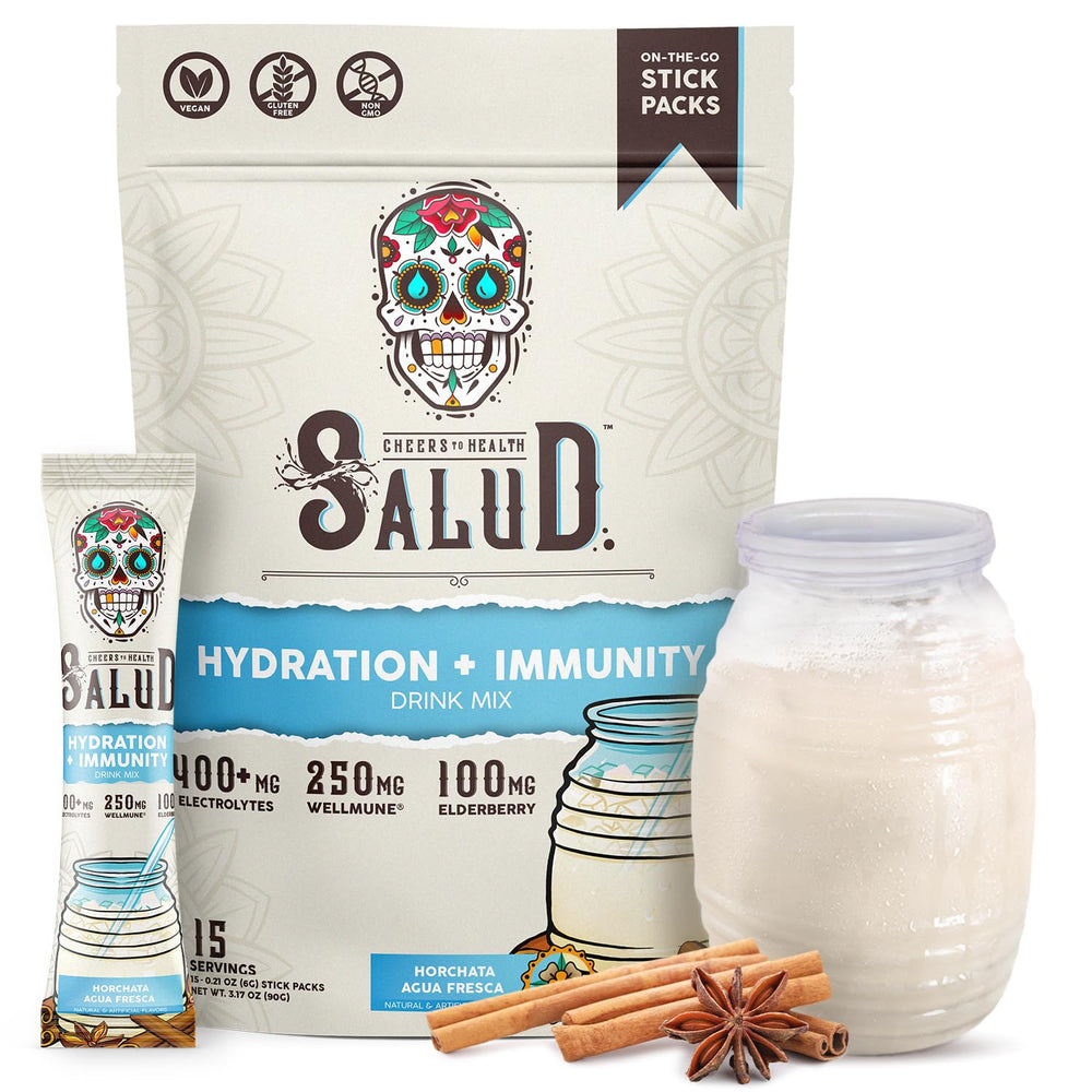 Taste Salud 2-in-1 hydration packets ready to mix for on-the-go hydration.