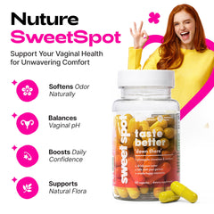 Taste the Sweet Spot capsules closeup highlighting vegan, sugar-free formula