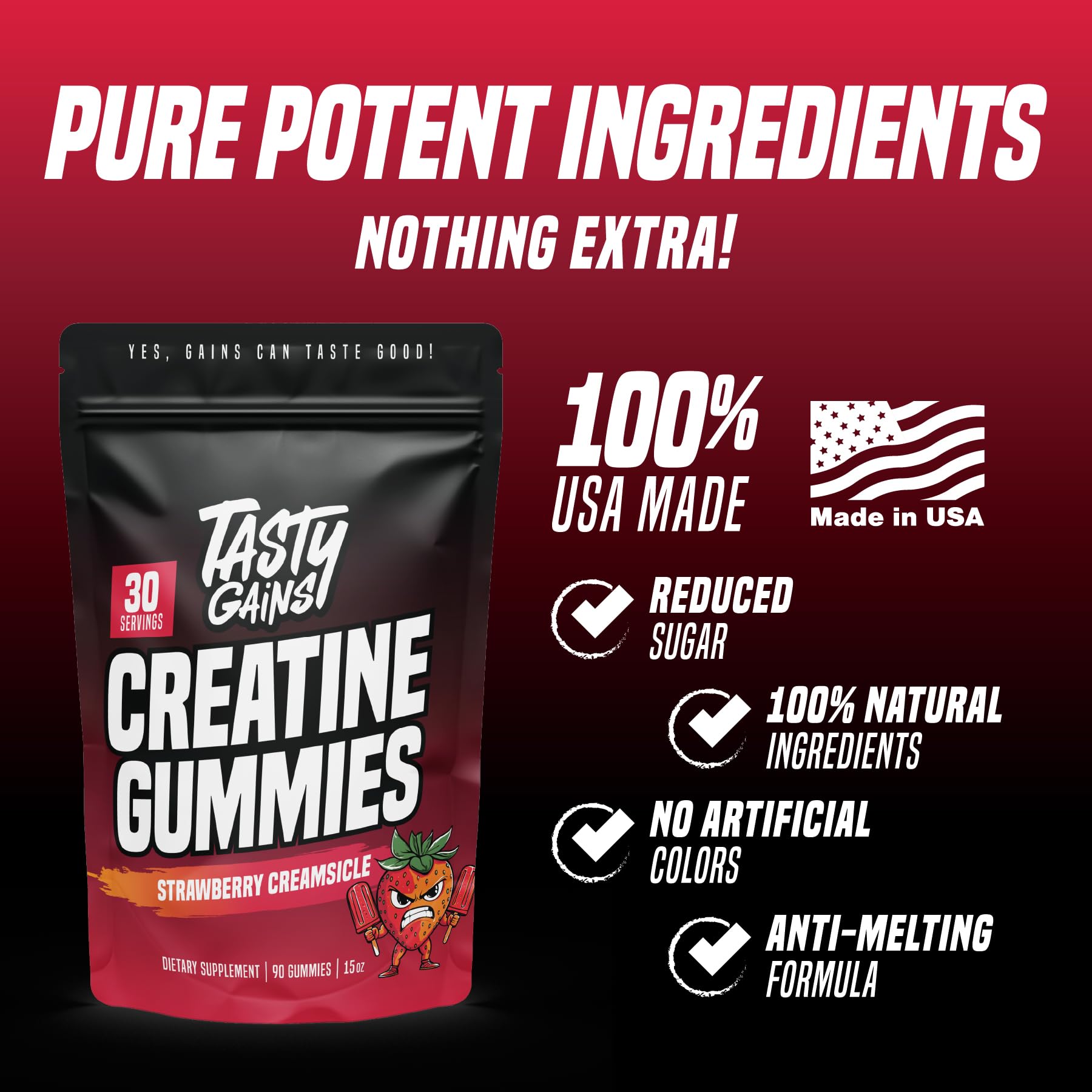 Jar of TASTY GAINS Creatine Gummies on a counter ready to grab post-workout.