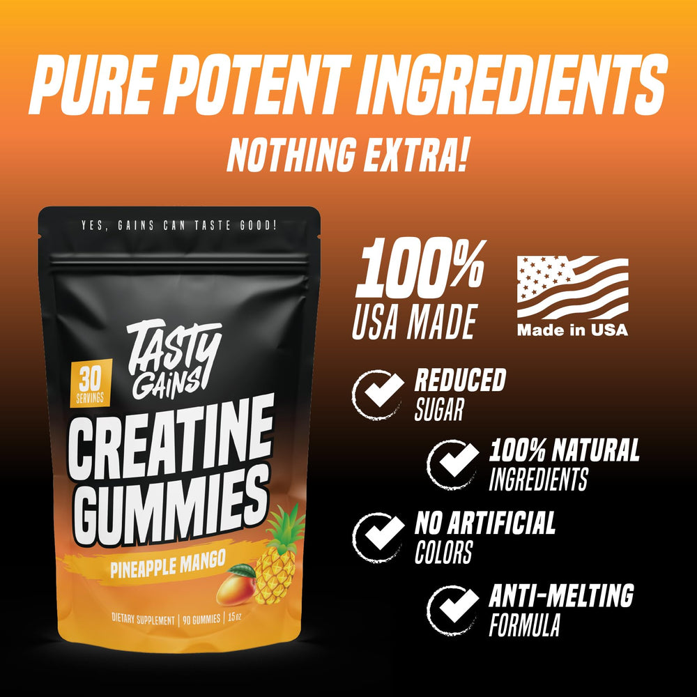 Chewy texture of TASTY GAINS Creatine Gummies in focus for easy consumption.