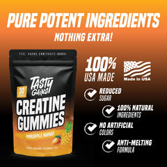 Chewy texture of TASTY GAINS Creatine Gummies in focus for easy consumption.