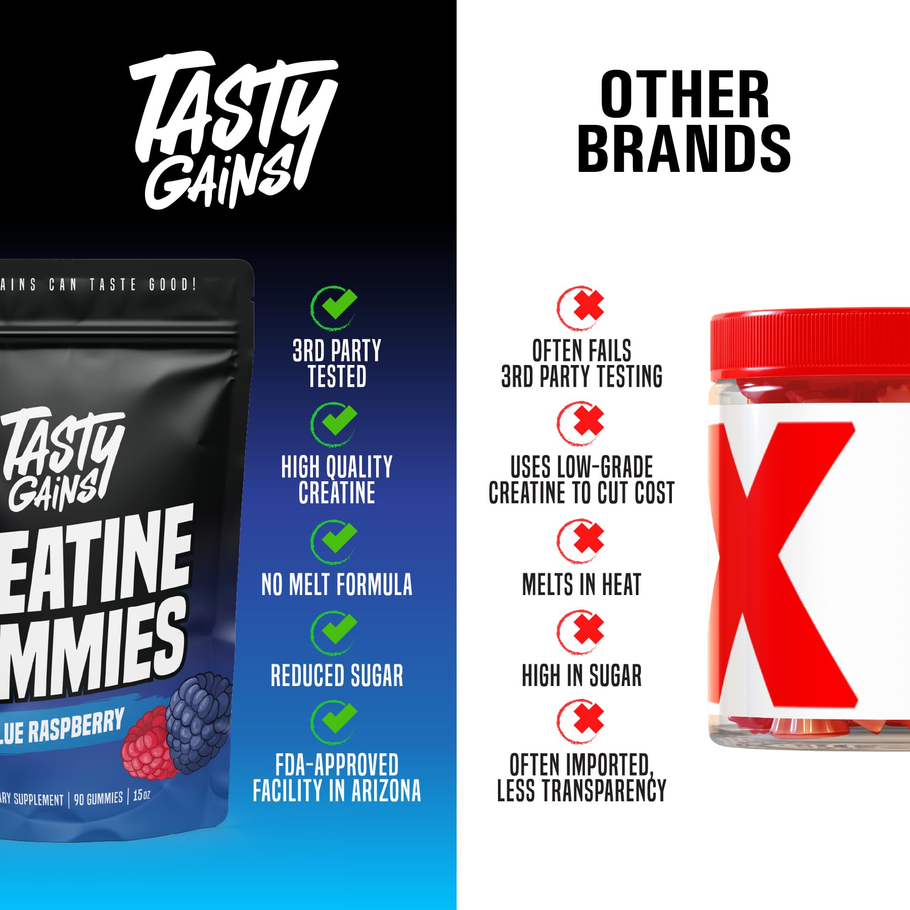 TASTY GAINS Creatine Gummies vegan-friendly icon indicating vegan usage