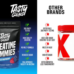 TASTY GAINS Creatine Gummies vegan-friendly icon indicating vegan usage