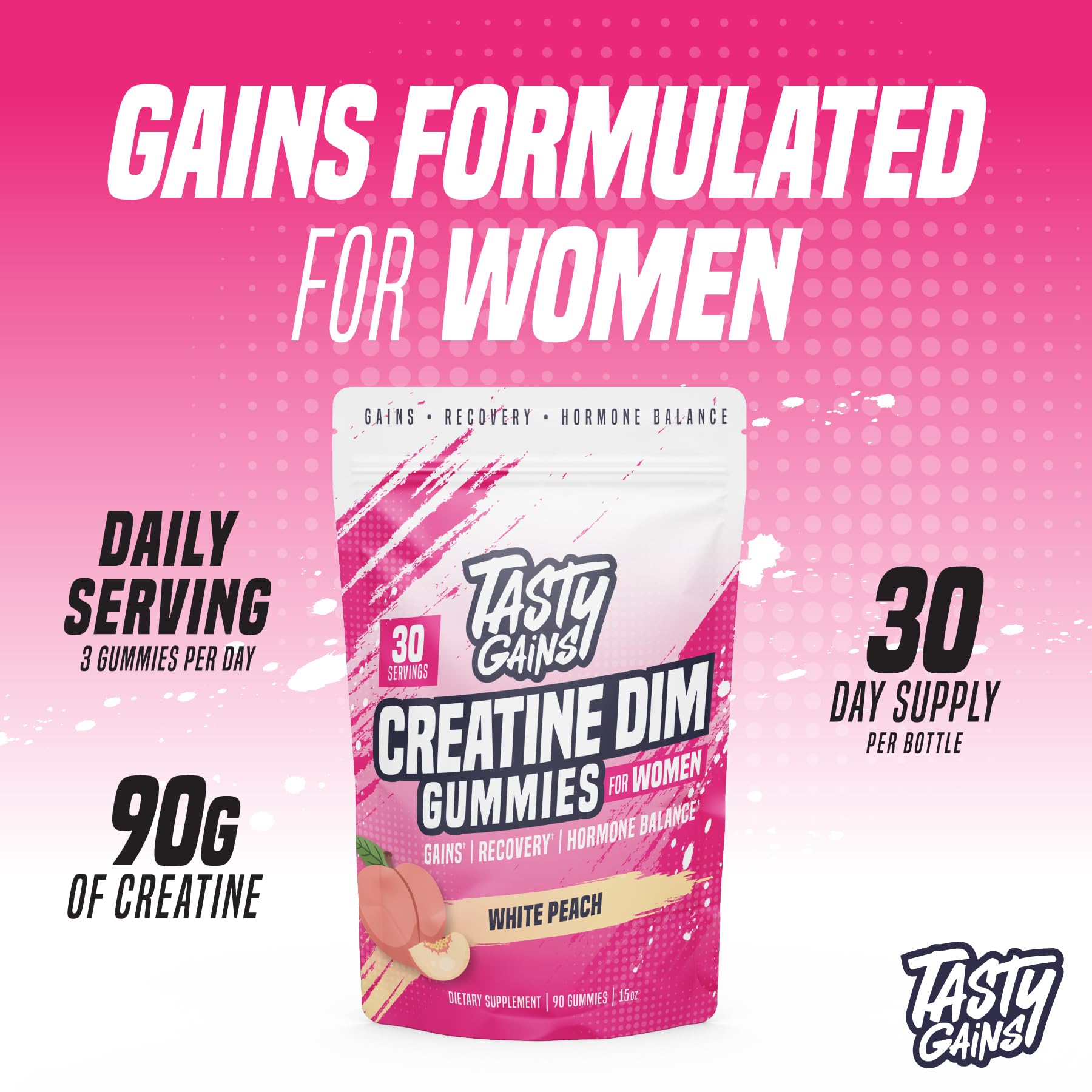 Close-up of TASTY GAINS gummies showing chewy texture for on-the-go support