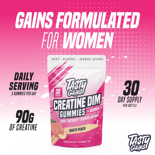 Close-up of TASTY GAINS gummies showing chewy texture for on-the-go support