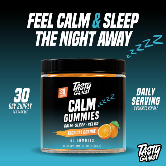 TASTY GAINS Magnesium Gummies label close-up with clean ingredients for mindful snacking
