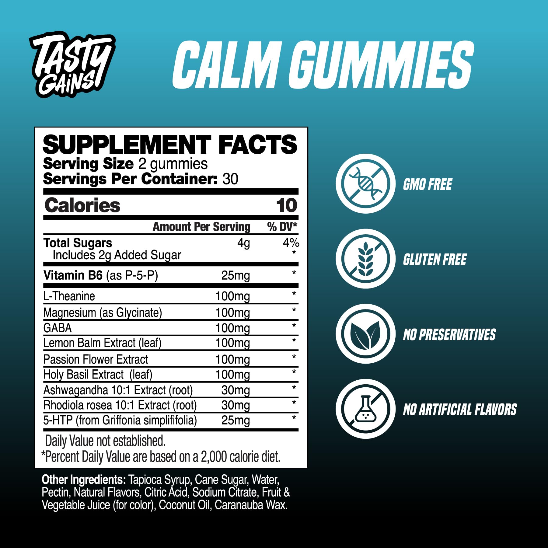 TASTY GAINS Magnesium Gummies nightstand scene promoting evening calm