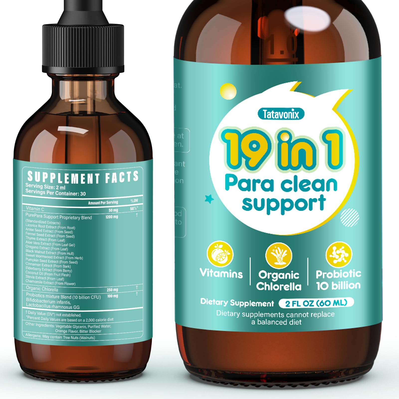 Tatavonix 19-in-1 bottle displayed for gentle family gut cleanse.