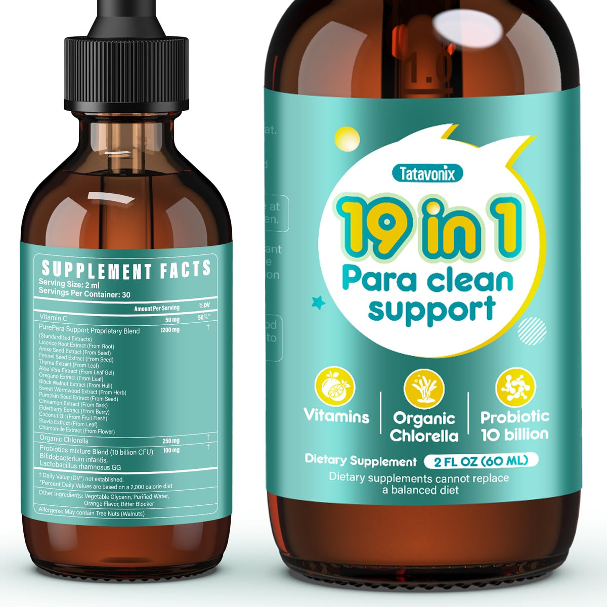 Tatavonix 19-in-1 bottle displayed for gentle family gut cleanse.