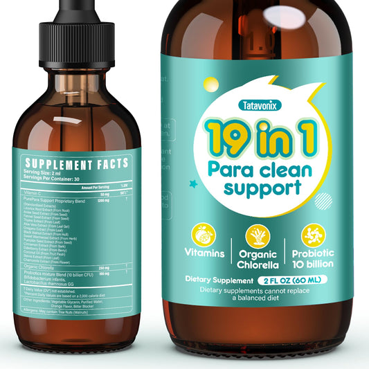 Tatavonix 19-in-1 bottle displayed for gentle family gut cleanse.