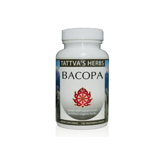 Tattva's Herbs Bacopa Monnieri bottle shows Brahmi with Pippili for focus support.
