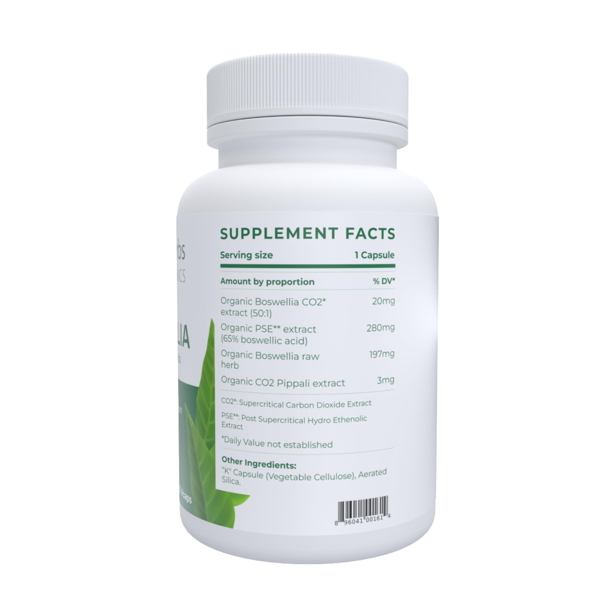 Tattva's Herbs Boswellia Serrata capsules closeup signals potency and quality.