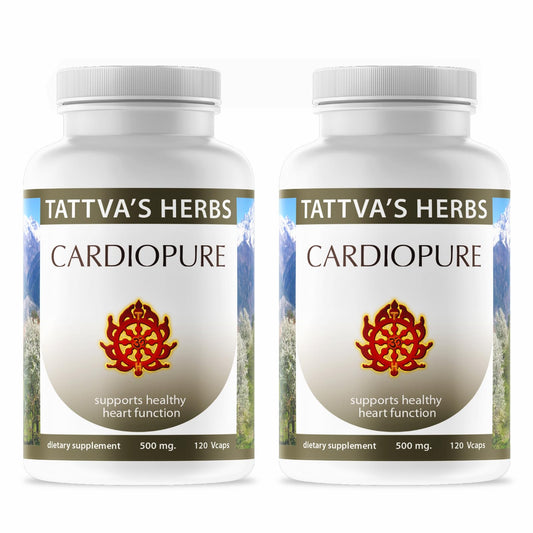 Tattva's Cardiopure capsules bottle with 240 veggie capsules for daily balance.