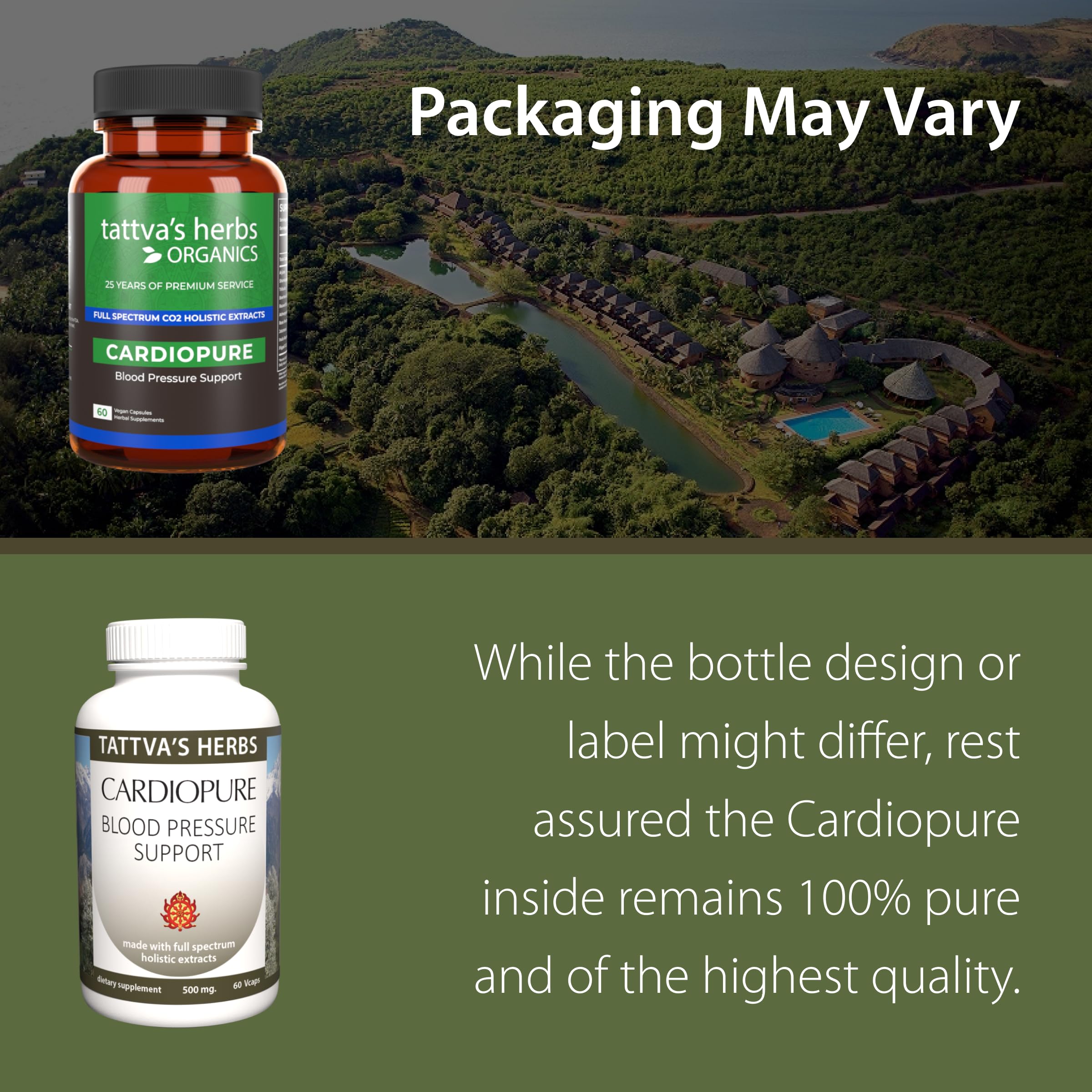 Cardiopure ingredients blend with ashwagandha, rauwolfia, arjuna for daily wellness.