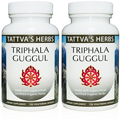 Tattva's Herbs Triphala Guggul bottle supports digestive balance and gentle cleansing.