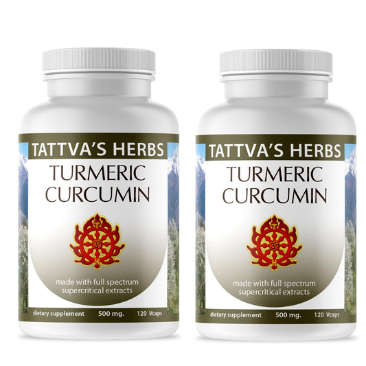 Tattva's Herbs Turmeric Curcumin bottle with black pepper demonstrates enhanced absorption.