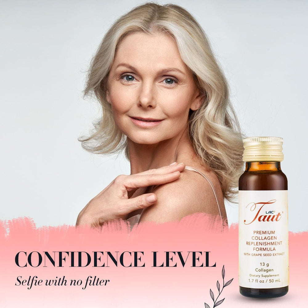 TAUT Liquid Collagen with vitamins C/E supports nails and hair health.