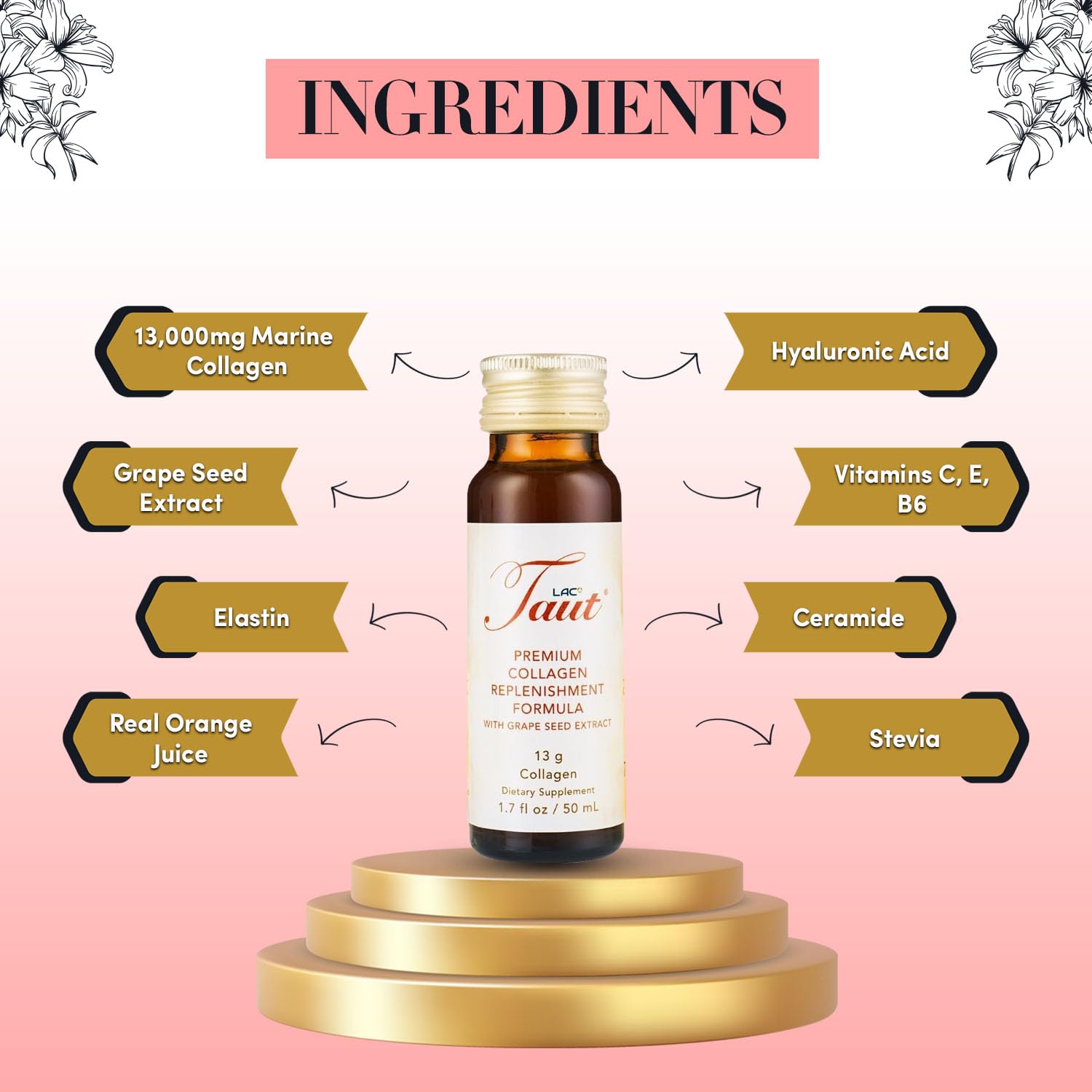 TAUT Liquid Collagen pour shot captures easy daily use and absorption.