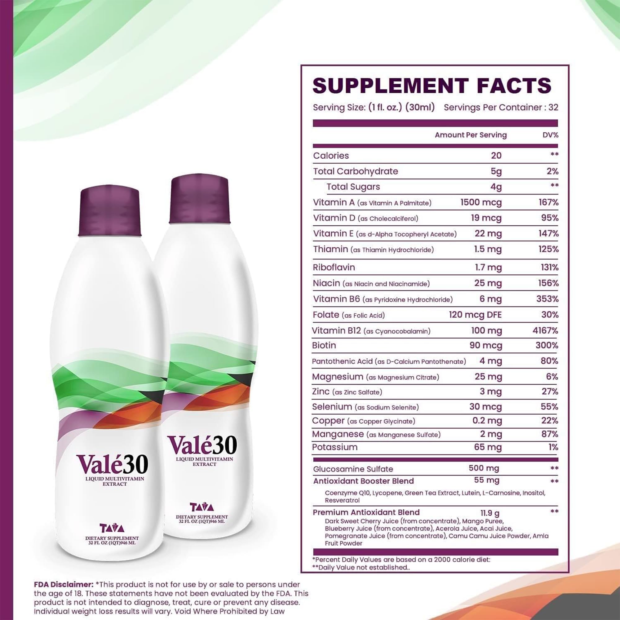 Close-up pour of Vale30 liquid showing easy daily uptake.