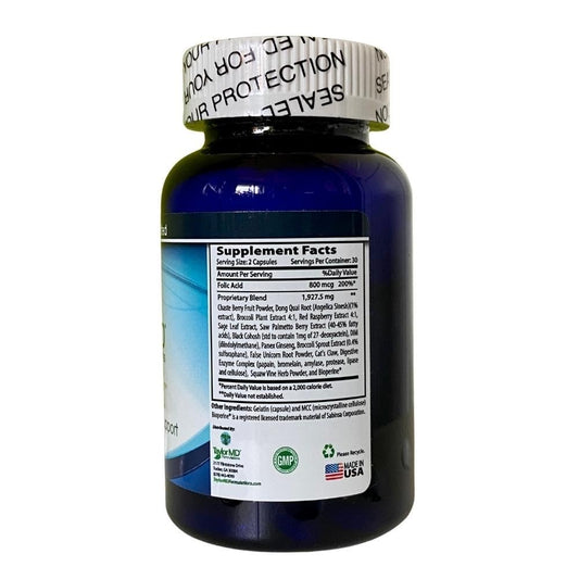 Taylor MD LaiDex RX herbal blend capsules highlighting adaptogens for women's balance.