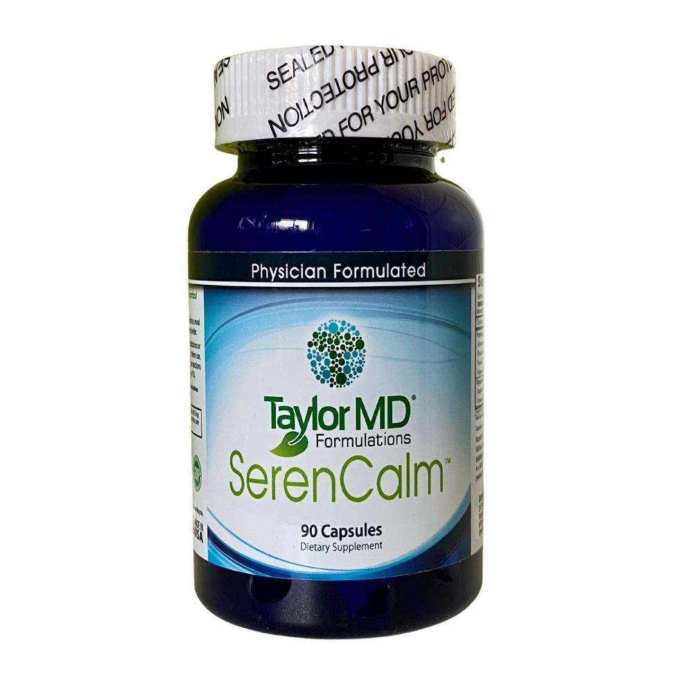 TaylorMD SerenCalm bottle of capsules for daily focus and calm.
