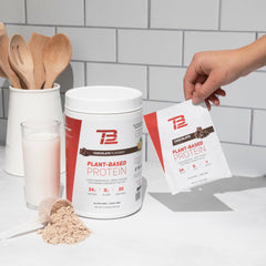 TB12 complete amino acids vegan protein powder aimed at lean muscle