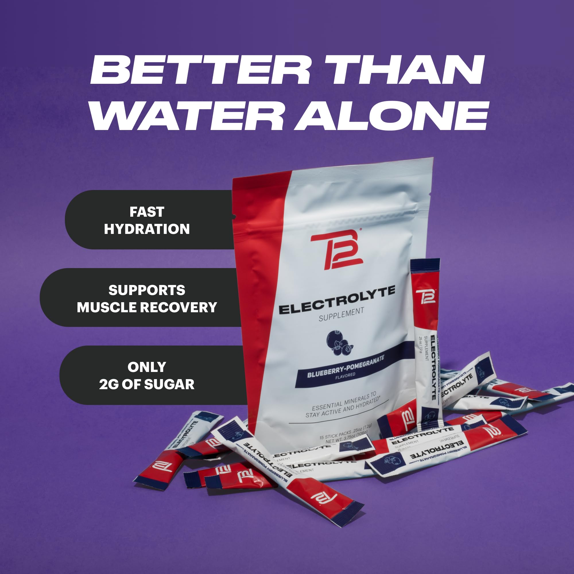 TB12 electrolytes powder in blueberry flavor for tasty low sugar hydration