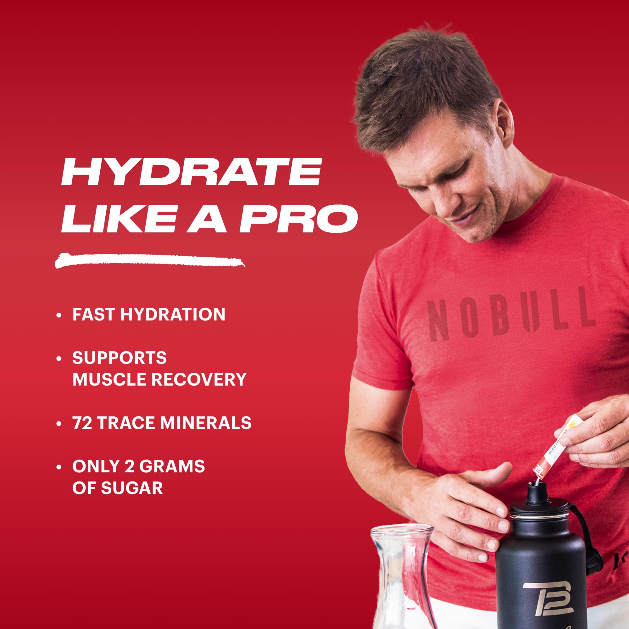 TB12 Electrolytes Fruit Punch powder stirred into a bottle.