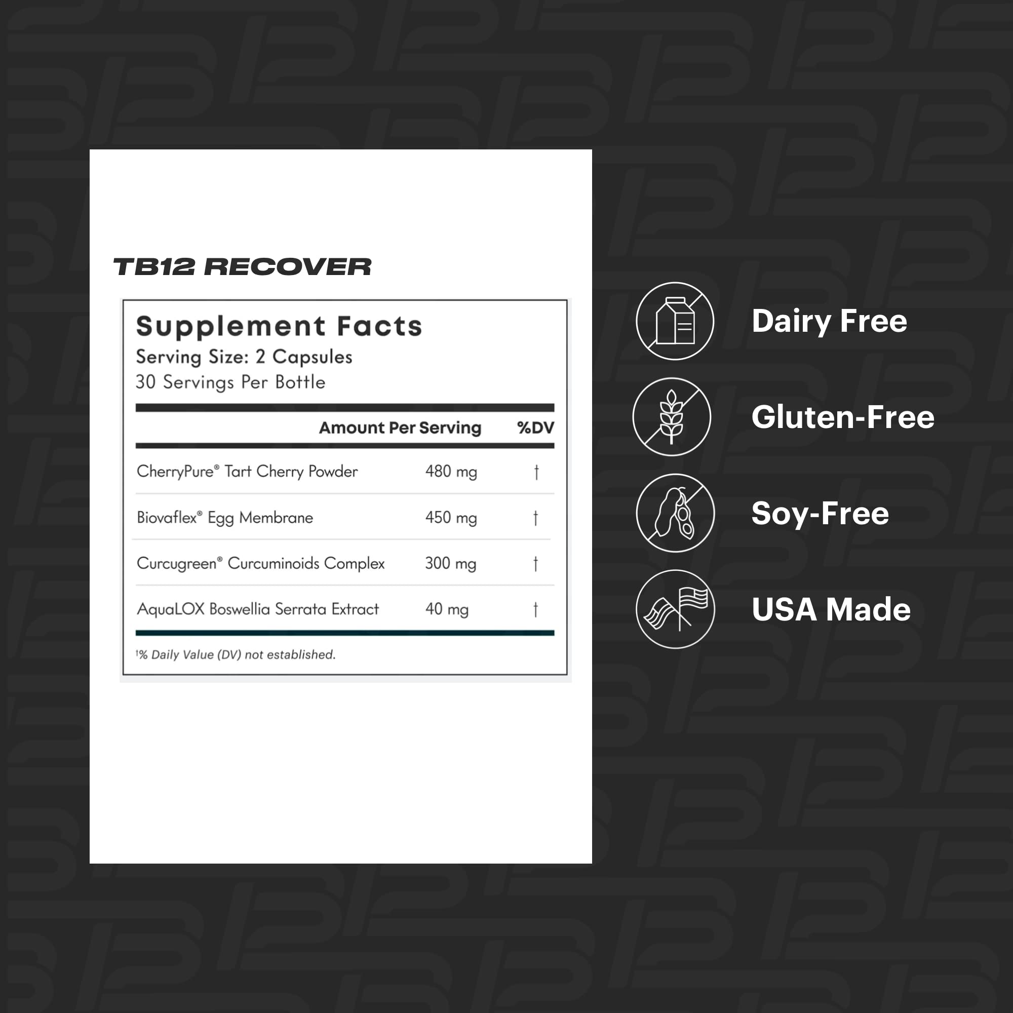 TB12 Recover packaging overview on a countertop