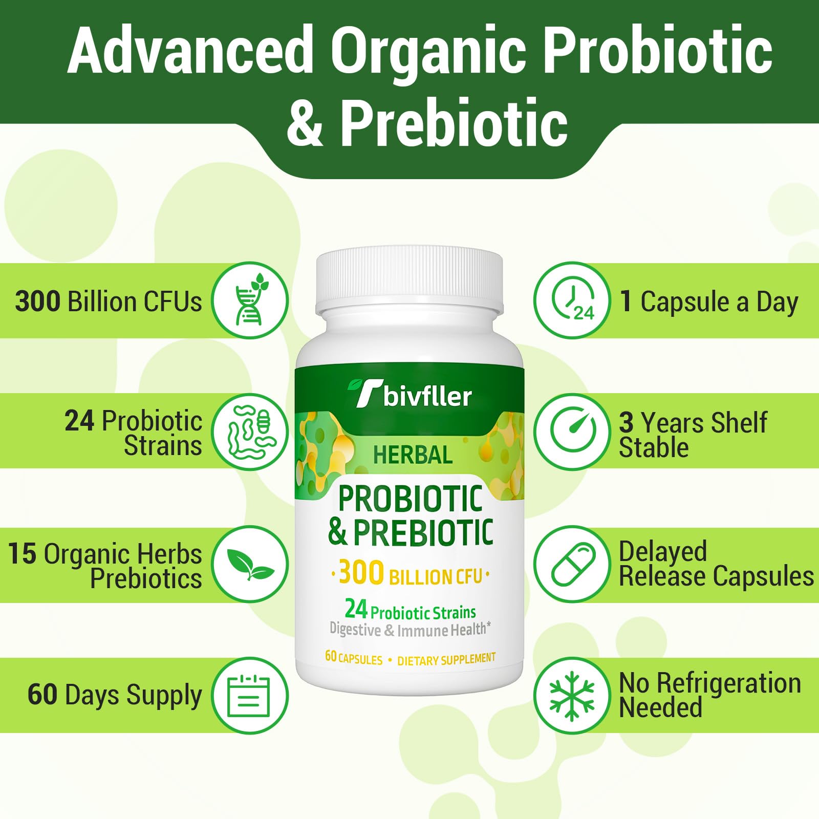 Tbivfller Probiotics with 15 organic herbs blend for natural balance