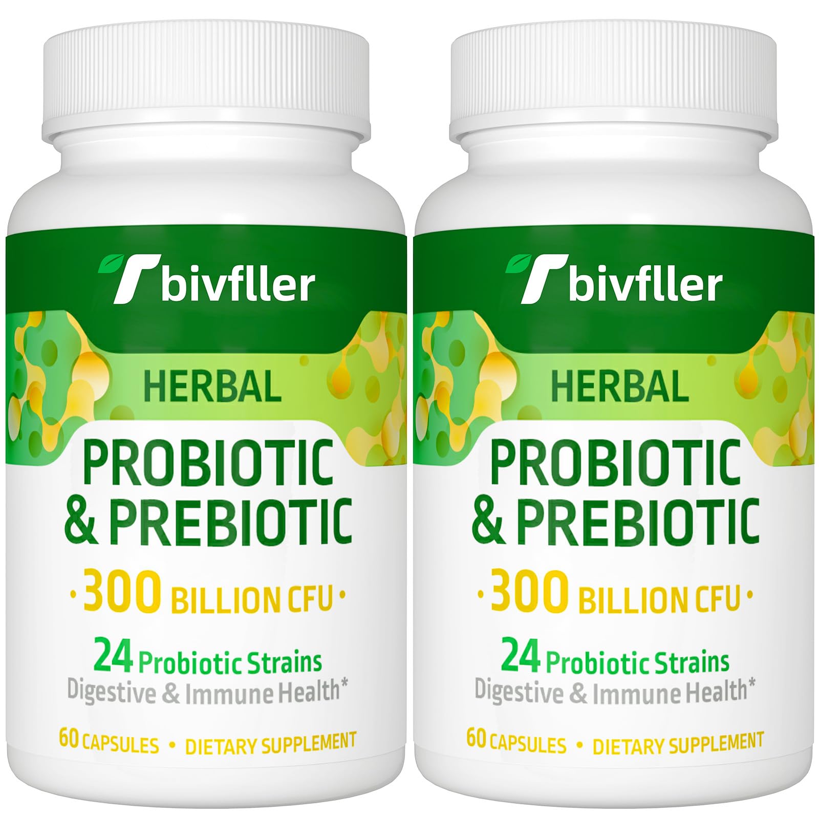 Tbivfller Probiotics bottle featuring a 300B CFU formula for daily digestive support