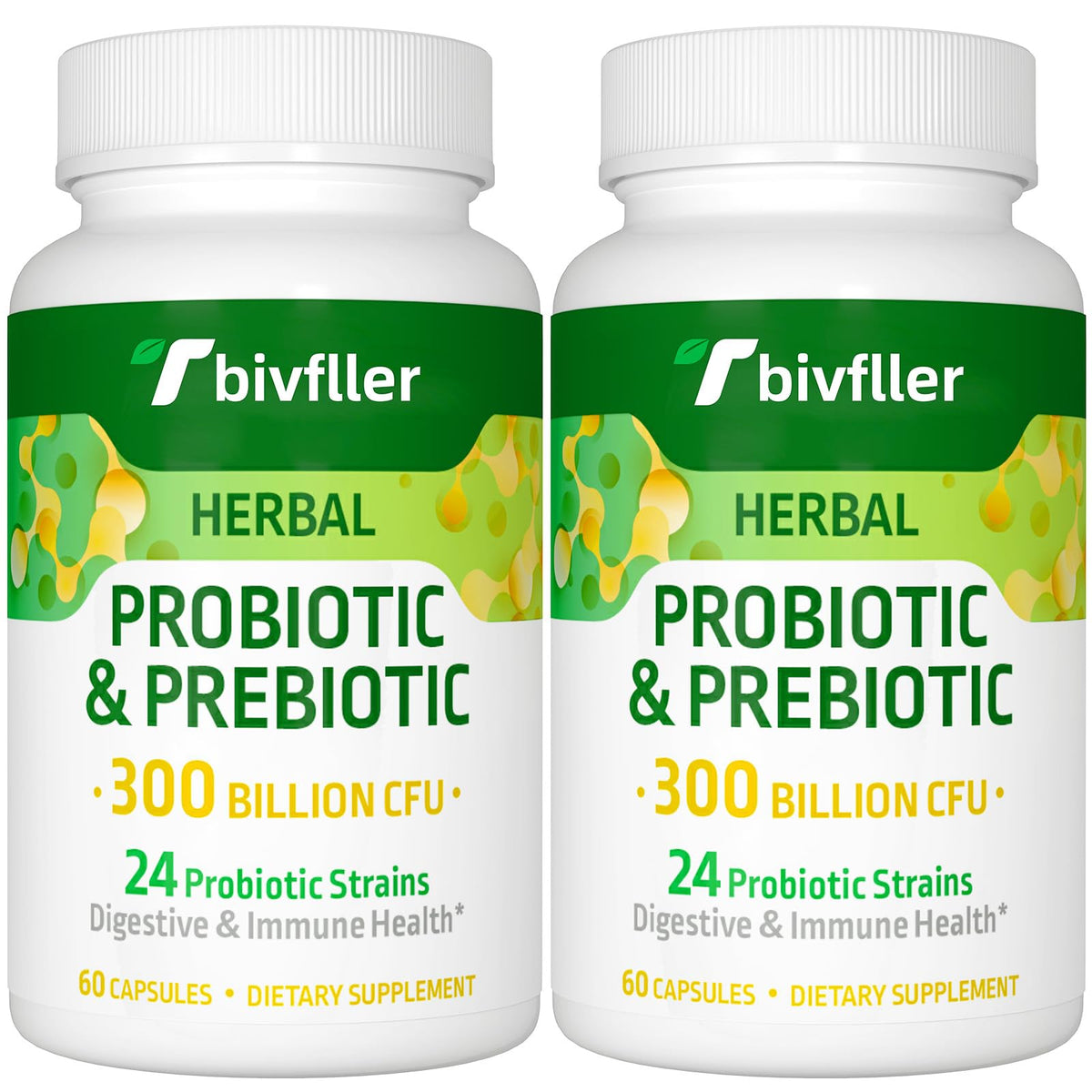 Tbivfller Probiotics bottle featuring a 300B CFU formula for daily digestive support