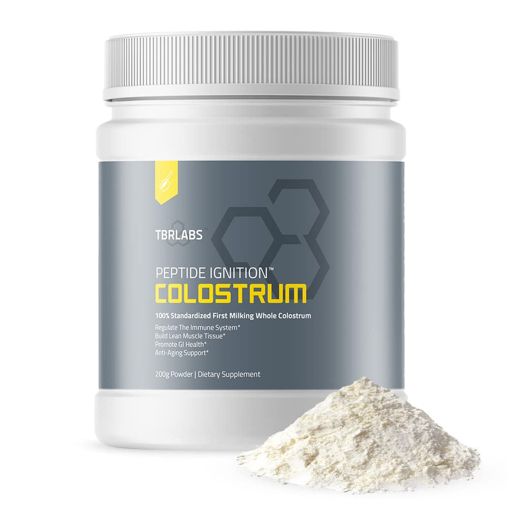 TBR Labs Colostrum powder bottle front view for gut health support.