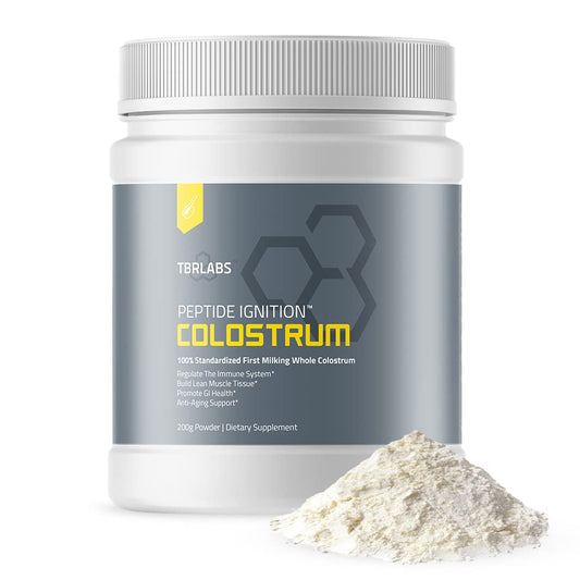 TBR Labs Colostrum powder bottle front view for gut health support.