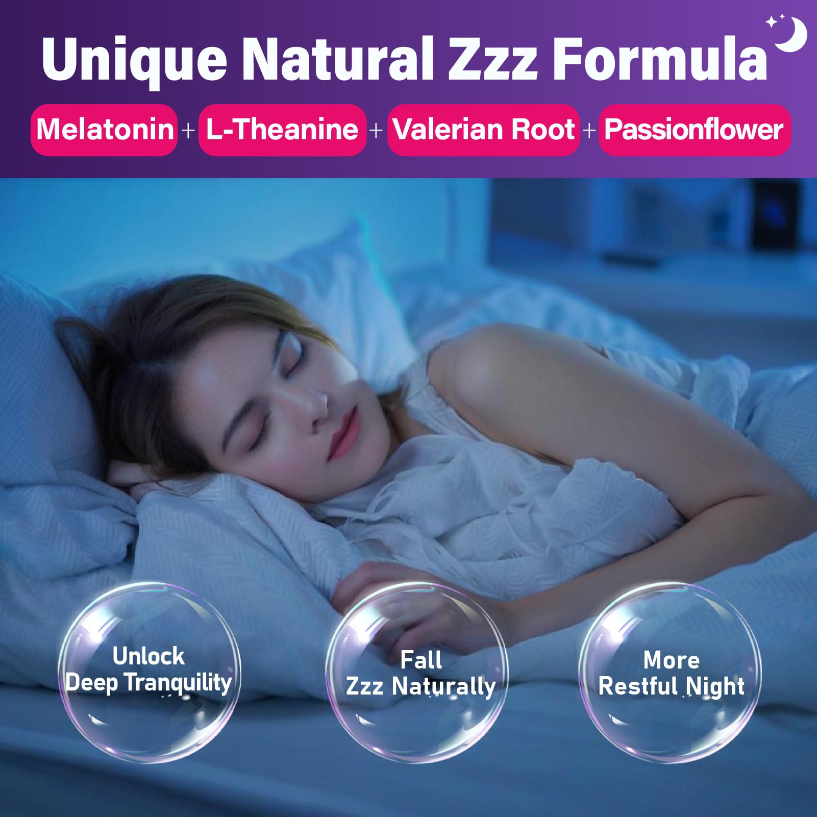 TCemundry Melatonin Gummies ingredients graphic highlighting L-Theanine and magnesium