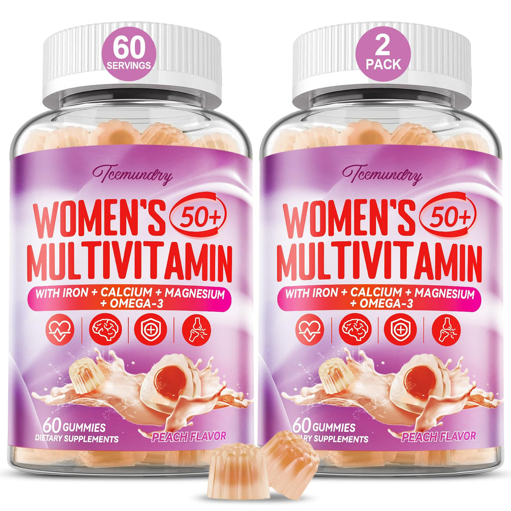 Tcemundry multivitamin gummies for women 50+ bottle shown, supporting daily energy and wellness.