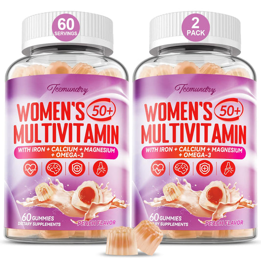 Tcemundry multivitamin gummies for women 50+ bottle shown, supporting daily energy and wellness.