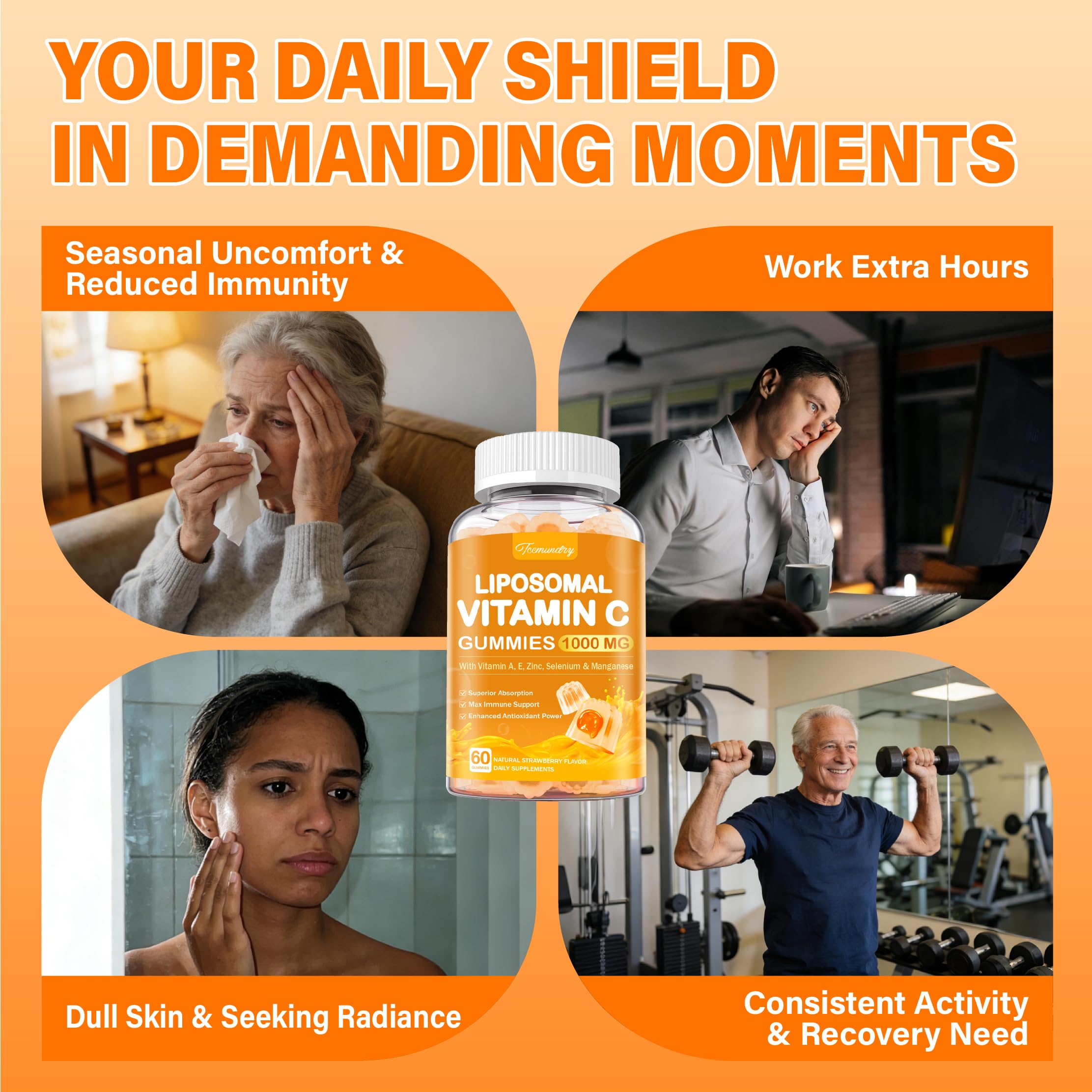 Tcemundry 1000mg vitamin C with A, E and minerals on bottle label for adults
