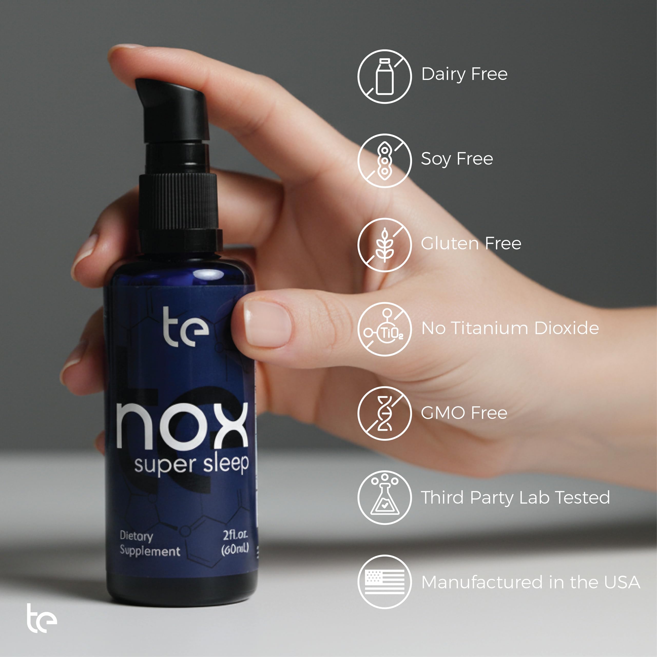 te USA Nox Super Sleep travel-friendly bottle ready for trips.