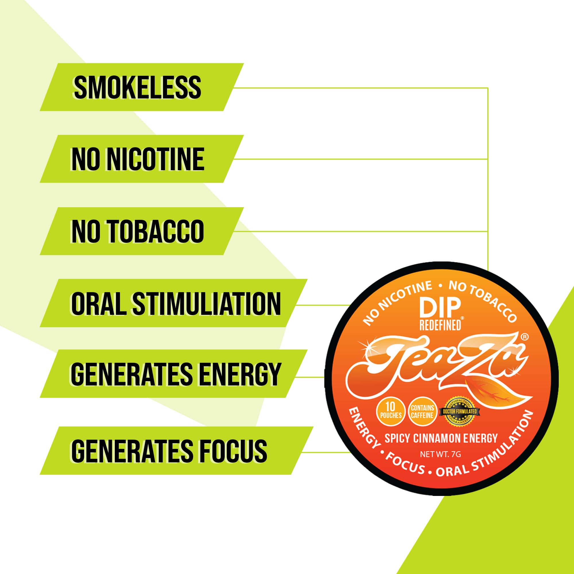 TeaZa spicy cinnamon energy pouch dip-scene showing long-lasting flavor