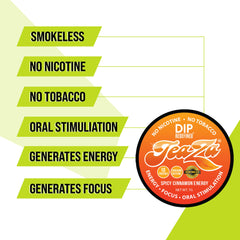 TeaZa spicy cinnamon energy pouch dip-scene showing long-lasting flavor