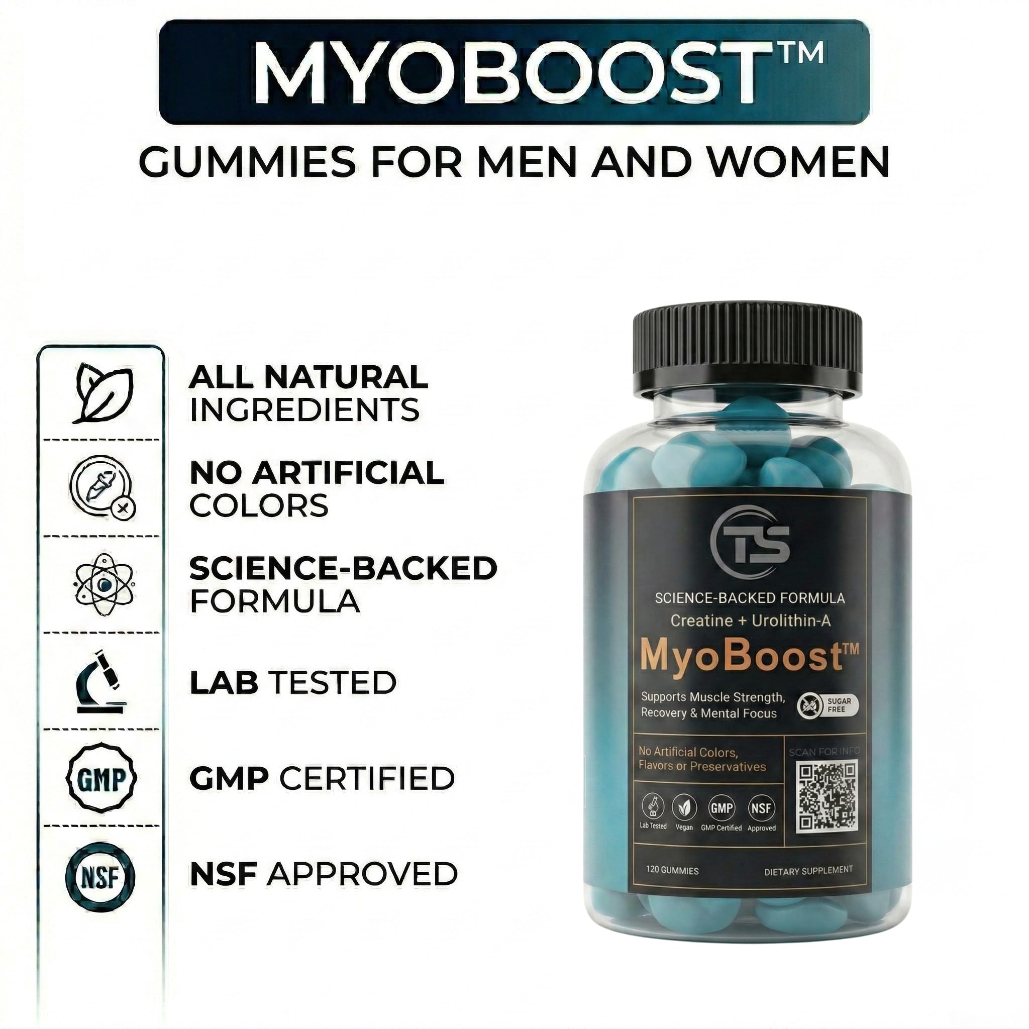 Teal Skyes MyoBoost gummies in hand illustrate easy daily use.