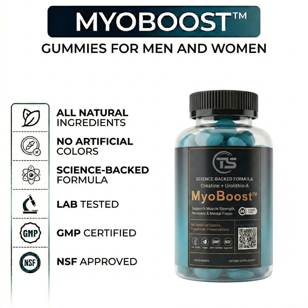 Teal Skyes MyoBoost gummies in hand illustrate easy daily use.