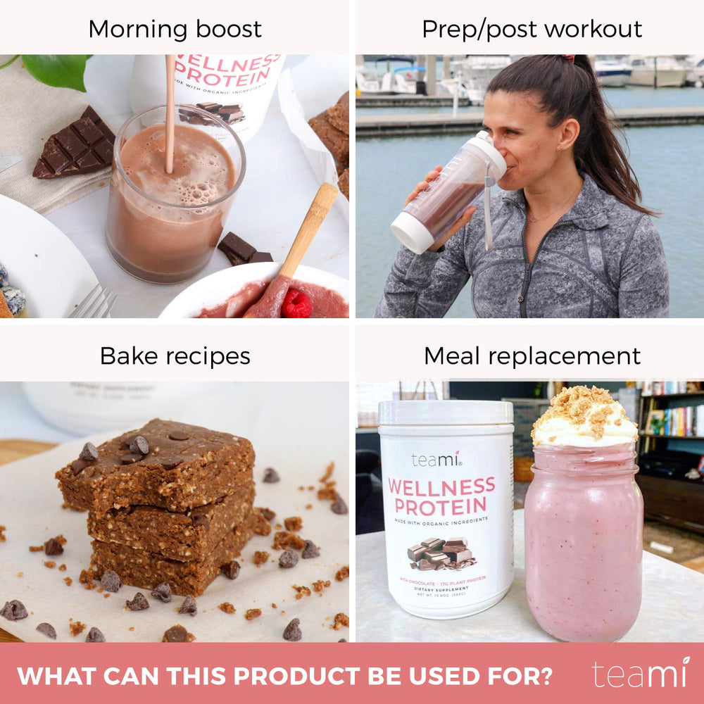 Teami Vegan Chocolate Protein Powder ingredients-label highlights clean, dairy-free formulation